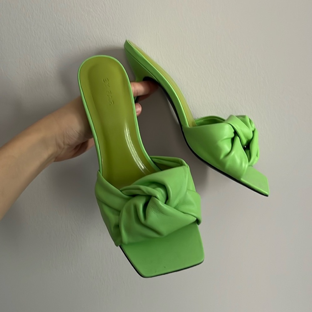 By Far Lana green knot-detailed mules